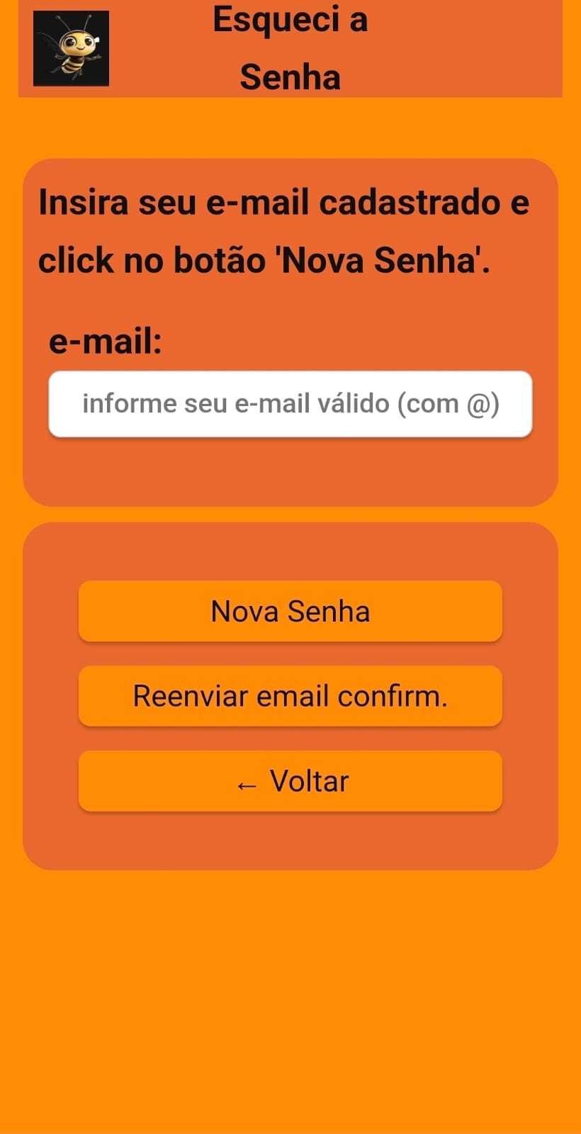 Tela Esqueci a Senha